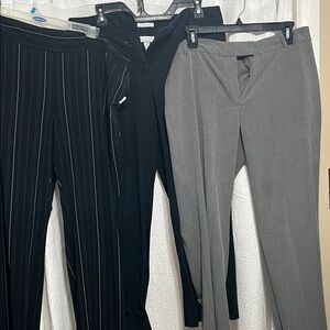 3 Pair Dress Slacks 12 Petite Classic Black, Heather Gray & Pinstripe